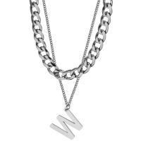 Titanium Steel Necklace with 1.97Inch extender chain Letter W Double Layer & Unisex original color 15mm Length Approx 15.75 Inch Approx 16.93 Inch Sold By PC