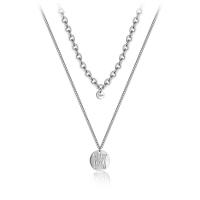 Titanium Steel Necklace, with 2.36,2.56Inch extender chain, Round, Double Layer & Unisex, original color, Length:Approx 23.82 Inch, Approx 16.54 Inch, Sold By PC