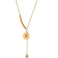 Titanium Steel Necklace, with 1.97Inch extender chain, Daisy, Vacuum Ion Plating, Unisex, more colors for choice, 15mm,48mm, Length:Approx 15.75 Inch, Sold By PC