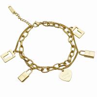 Titanium Steel Bracelet & Bangle, with 1.57Inch extender chain, Heart, Vacuum Ion Plating, Double Layer & for woman, more colors for choice, Length:Approx 6.5 Inch, Sold By PC