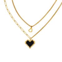 Titanstahl Halskette, mit Verlängerungskettchen von 1.97Inch, Herz, Doppelschicht & für Frau, keine, 20mm, Länge:ca. 17.32 ZollInch, ca. 14.96 ZollInch, verkauft von PC