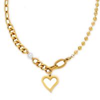 Titanstahl Halskette, mit Muschelkern, Herz, für Frau & hohl, keine, 22mm, Länge:ca. 17.72 ZollInch, verkauft von PC