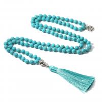 Fashion Fringe Necklace, turquoise, with Polyester Yarns & Tibetan Style, silver color plated, fashion jewelry, Length:51-80 cm, Sold By PC