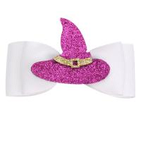 Children Hair Accessory Grosgrain Ribbon with PU Leather Bowknot Halloween Design & Girl 99mm Sold By PC