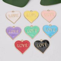 Tibetan Style Enamel Pendants, Heart, gold color plated, DIY & with letter pattern, more colors for choice, nickel, lead & cadmium free, 28x29mm, 100PCs/Bag, Sold By Bag