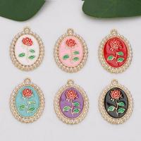 Zinc Alloy Enamel Pendants with Plastic Pearl Flat Oval gold color plated vintage & DIY & with flower pattern nickel lead & cadmium free Sold By Bag
