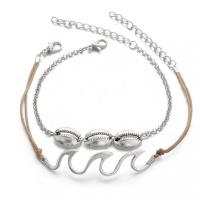Bracelet de cheville en alliage de zinc, avec corde de cire, Placage de couleur platine, pour femme, multicolore, 19cm,20cm, Vendu par fixé