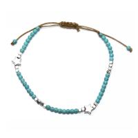 Zinc Alloy Anklet with turquoise & Cotton Cord platinum color plated 4 pieces & for woman & enamel blue Length Approx 9.06 Inch Sold By PC