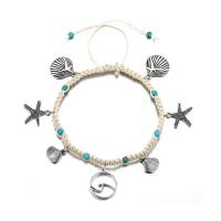 Tibetan Style Anklet, with turquoise & Cotton Cord, platinum color plated, 4 pieces & for woman & enamel, Length:Approx 9.05 Inch, Sold By PC