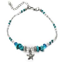 Bracelet de cheville en alliage de zinc, avec turquoise & plastique, pour femme, bleu turquoise, Longueur:Environ 8.26 pouce, Vendu par PC