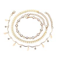 Bracelet de cheville en alliage de zinc, avec 1.96 inch chaînes de rallonge, Placage de couleur d'or, 3 pièces & pour femme & avec strass, 21cm,23cm, Vendu par fixé