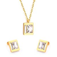 Fashion Stainless Steel Jewelry Sets, Stud Earring & necklace, 304 Stainless Steel, with White Shell, Vacuum Ion Plating, for woman & with rhinestone, more colors for choice, 12*14mm,10.3*12mm, Length:Approx 17.72 Inch, Sold By Set