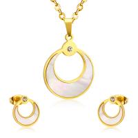 Fashion Stainless Steel Jewelry Sets Stud Earring & necklace 304 Stainless Steel Vacuum Ion Plating micro pave cubic zirconia & for woman & hollow 32*25mm 13*12mm Length Approx 17.72 Inch Sold By Set
