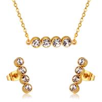 Fashion Stainless Steel Jewelry Sets Stud Earring & necklace 304 Stainless Steel Vacuum Ion Plating micro pave cubic zirconia & for woman 21*4mm 16*4mm Length Approx 17.72 Inch Sold By Set