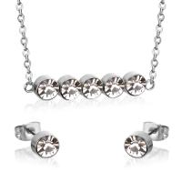 Fashion Stainless Steel Jewelry Sets, Stud Earring & necklace, 304 Stainless Steel, micro pave cubic zirconia & for woman, original color, 40*7mm,7mm, Length:Approx 17.72 Inch, Sold By Set