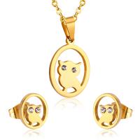 Fashion Stainless Steel Jewelry Sets, Stud Earring & necklace, 304 Stainless Steel, Owl, Vacuum Ion Plating, micro pave cubic zirconia & for woman, more colors for choice, 27.5*20mm,10*8.5mm, Length:Approx 17.72 Inch, Sold By Set