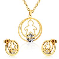 Fashion Stainless Steel Jewelry Sets, Stud Earring & necklace, 304 Stainless Steel, Vacuum Ion Plating, micro pave cubic zirconia & for woman & hollow, more colors for choice, 39*35mm,15mm, Length:Approx 17.72 Inch, Sold By Set