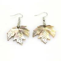Shell Earrings Black Shell with Brass Maple Leaf for woman Sold By Pair
