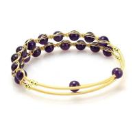 Brass Cuff Bangle with Amethyst 14K gold-filled for woman nickel lead & cadmium free 6mm Inner Approx 64mm Sold By PC