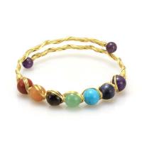 Brass Cuff Bangle, with Gemstone, 14K gold-filled, for woman, nickel, lead & cadmium free, 10mm, Inner Diameter:Approx 64mm, Sold By PC