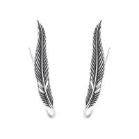 Brass Stud Earring, Feather, for woman, silver color, 4x27mm, Sold By Pair