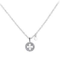 Cubic Zircon Micro Pave Brass Necklace four leaf clover design & micro pave cubic zirconia & for woman silver color 3.5mm 7mm Length 45 cm Sold By PC
