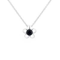 Brass Necklace, with Black Spinel, Flower, for woman, silver color, 10mm, Length:45 cm, Sold By PC