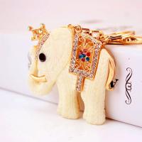 Tibetan Style Key Clasp, with Czech Rhinestone, Elephant, high quality plated, fashion jewelry & for woman & enamel, golden, 125x60mm, Sold By PC