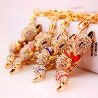 Tibetan Style Key Clasp, with Czech Rhinestone, Fox, high quality plated, fashion jewelry & for woman & enamel, more colors for choice, 142x23mm, Sold By PC