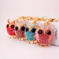Tibetan Style Key Clasp, with Czech Rhinestone, Owl, high quality plated, fashion jewelry & for woman & enamel, more colors for choice, 111x36mm, Sold By PC