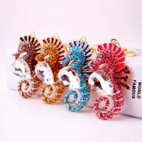 Tibetan Style Key Clasp, with Czech Rhinestone, Seahorse, high quality plated, fashion jewelry & for woman & enamel, more colors for choice, 130x35mm, Sold By PC