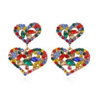 Tibetan Style Drop Earrings, Heart, high quality plated, fashion jewelry & for woman & with rhinestone, multi-colored, 79x31x49mm, Sold By Pair