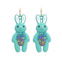 Zinc Alloy Drop Earrings stoving varnish fashion jewelry & for woman & with rhinestone blue Sold By Pair