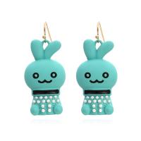 Tibetan Style Drop Earrings, with ABS Plastic Pearl, Rabbit, stoving varnish, fashion jewelry & for woman, blue, 46x21mm, Sold By Pair
