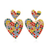 Zinc Alloy Drop Earrings Heart high quality plated fashion jewelry & for woman & with rhinestone multi-colored Sold By Pair