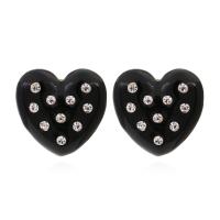 Zinc Alloy Stud Earring Heart high quality plated fashion jewelry & for woman & enamel & with rhinestone black Sold By Pair