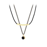 Titanium Steel Necklace with Resin with 2.76Inch extender chain Vacuum Ion Plating Double Layer & for woman & faceted black Length Approx 13.19 Inch Approx 14.37 Inch Sold By PC