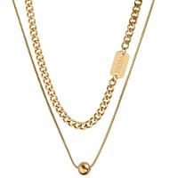 Titanium Steel Necklace, with 1.97Inch extender chain, Vacuum Ion Plating, Double Layer & for woman, golden, Length:Approx 15.75 Inch, Approx 18.5 Inch, Sold By PC