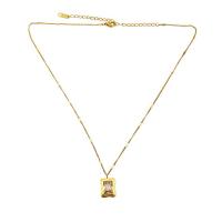 Titanstahl Halskette, mit kubischer Zirkonia, mit Verlängerungskettchen von 3.54Inch, Quadrat, für Frau & facettierte, goldfarben, 11x13mm, Länge:ca. 15.75 ZollInch, verkauft von PC