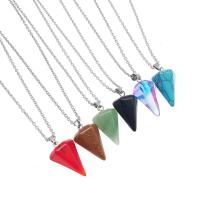 Natural Gemstone Necklace, Natural Stone, with 304 Stainless Steel, Conical, Galvanic plating, different materials for choice & Unisex, more colors for choice, 15x25mm, Length:Approx 19.69 Inch, Sold By PC