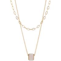 Titanium Steel Necklace, with Cats Eye, with 1.97Inch extender chain, Vacuum Ion Plating, Double Layer & for woman, golden, 18x16mm, Length:Approx 15.75 Inch, Approx 19.69 Inch, Sold By PC