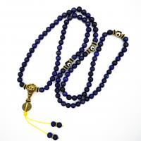 Rosary Necklace, Lapis Lazuli, with Tibetan Style, gold color plated, Unisex, 8mm, 108PCs/Strand, Sold By Strand
