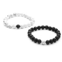 Gemstone Bracelets, Howlite, with Lava, Round, Unisex & different styles for choice, more colors for choice, 8mm, Length:7.1-7.5 Inch, Sold By PC