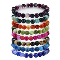 Agate Jewelry Bracelet, Round, Unisex, more colors for choice, 8mm, Length:7.1-8.3 Inch, Sold By PC