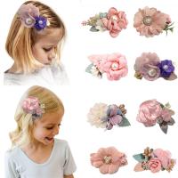Børn Hair Accessory, Silke, Flower, håndlavet, Pige & forskellige stilarter for valg, blandede farver, 76.10mm, Solgt af PC