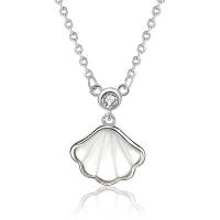 Cubic Zircon Micro Pave 925 Sterling Silver Necklace with White Shell Shell plated micro pave cubic zirconia & for woman Length Approx 15.74 Inch Sold By PC