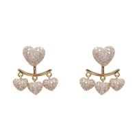 Zinc Alloy Drop Earrings Heart gold color plated micro pave cubic zirconia & for woman 22mm Sold By Pair