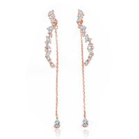 925 Sterling Silver Drop &  Dangle Earrings plated micro pave cubic zirconia & for woman 60mm Sold By Pair