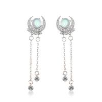 925 Sterling Silver Drop &  Dangle Earrings with Moonstone platinum color plated micro pave cubic zirconia & for woman Sold By Pair