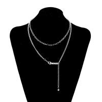 Titanium Steel Necklace, Double Layer & Unisex & snake chain & with rhinestone, silver color, Length:45 cm, Sold By PC